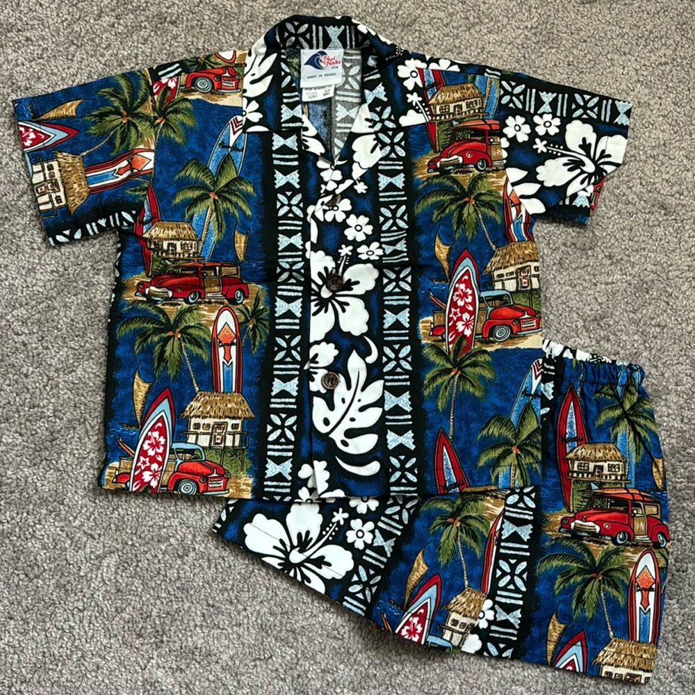 NEW Authentic Hawaiian 2pc Outfit Set Baby Infant Toddler Button Shirt Shorts 18